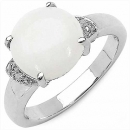 Weißer Opal/Diamant-Ring-Silber Rhodiniert-6,21 Karat