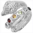 Drachen-Ring mit 5 verschiedenen Edelsteinen-925 Sterling Silber Rhodiniert 0,80 Karat