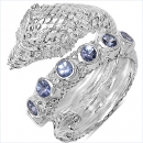 Drachen-Ring mit 7 blauen Tansaniten-925 Sterling Silber Rhodiniert 0,84 Karat