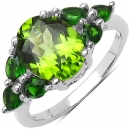 Großer grüner Peridot/Chromdiopsid-Ring-925 Sterling Silber-Rhodiniert 3,41