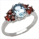 Blau-Topas/Granat-Ring-925 Sterling Silber Rhodiniert 2,68 Karat