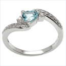 B-Ware-Herz Diamant/Blautopas-Ring-925 Sterling Silber Rh.-0,52 Karat