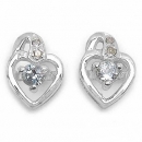 Ohrringe/Ohrstecker Diamant/Blautopas-Herz-925 Sterling Silber-Rhodiniert