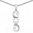 Collier/Kette mit Perle/Zirkonia-Anhänger 925-Sterling Silber Rhodiniert-1,39 K.