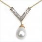Preview: Collier/Kette mit Perle/Zirkonia-Anhänger 3,06 Karat-Silb-vergold.
