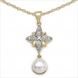 Preview: Collier/Kette mit Perle/Zirkonia-Anhänger Silb-vergold.2,68 Karat