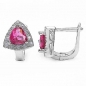 Preview: Ohrringe Pink/Weiße Zirkonia-Trillion/Dreiecke-30 Steine-925 Silber-Rhodiniert
