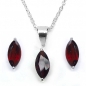 Preview: Marquise-Granat-Schmuck-SET 4-teilig Sterling Silber Rhodiniert-2,57 Karat