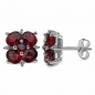 Preview: Elegante Granat/Weißtopas Blumen-Ohrringe 925 Sterling Silber Rhod.-4,40 Karat