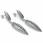 Preview: Ohrringe/Ohrstecker Grüne American Diamonds Feder-Silber Rhodiniert-0,70 Karat