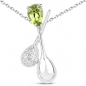 Preview: Collier/Kette mit Peridot/Diamant-Tropfen-Anhänger 925-Silber-Rhodiniert