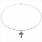 Preview: Collier mit großem Kreuz-Anhänger -Diamant/Saphire