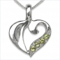 Preview: Collier/Kette mit grünem Peridot-Herz Anhänger 925-Silber Rhodiniert