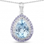 Preview: Collier/Kette mit Blautopas/Tansanit-Tropfen-Anhänger,Silber Rhodiniert-10,10 Karat