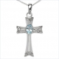 Preview: Collier/ Halskette mit Kreuz-Anhänger Diamanten/Blautopas 0,83 Karat