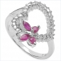 Preview: Herz/Schmetterling-Ring-Silber-Rhodiniert 1 Diamant,4 Rubine