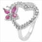 Preview: Herz/Schmetterling-Ring-Silber-Rhodiniert 1 Diamant,4 Rubine