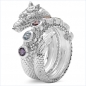 Preview: Drachen-Ring mit 5 verschiedenen Edelsteinen-925 Sterling Silber Rhodiniert 0,80 Karat