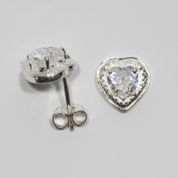 Ohrstecker Weiße Zirkonia-Herzen-925 Silb.-Rhodiniert-1,60 Karat