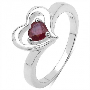 Edler Rubin-Herz-Ring Sterling Silber-Rhodiniert-0,45 Karat