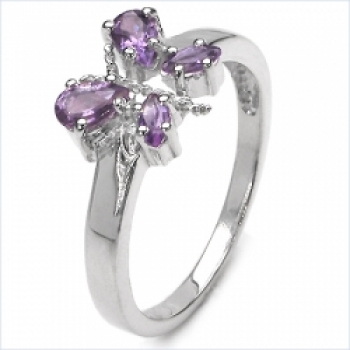 Stylischer Amethyst-Schmetterling-Ring-925/Silber-Rhod.-0,64 Karat