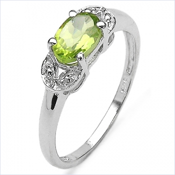 Edler Diamant/Peridot-Ring-925 Sterling Silb.-Rhodiniert-0,87 Karat
