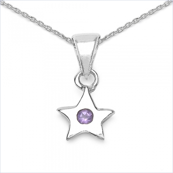 Collier/Kette Anhänger Stern Amethyst 925 Silber Rhodiniert