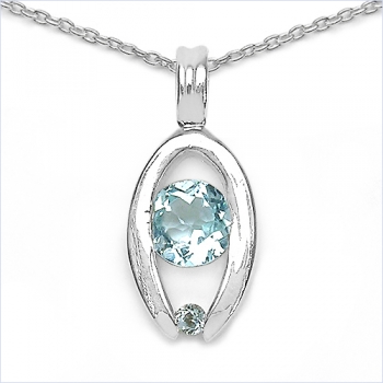 Collier/Kette mit Blautopas-Anhänger 925 Silber/Rhodin.-0,64 Karat