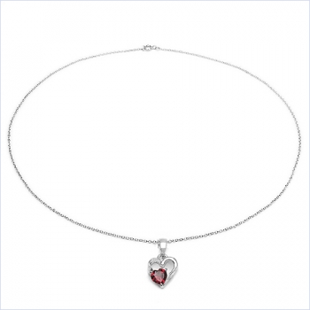 Collier/Kette mit Herz-Anhänger-Granat 925 Silber/Rhod.-0,50 Karat