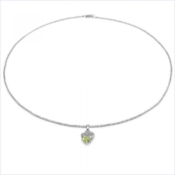 Collier/Kette mit Herz-Anhänger Peridot 925 Silber/Rh.-0,45 Karat