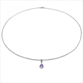 Collier/Kette mit Amethyst-Anhänger 925 Silber/Rhodiniert-1,40 Karat