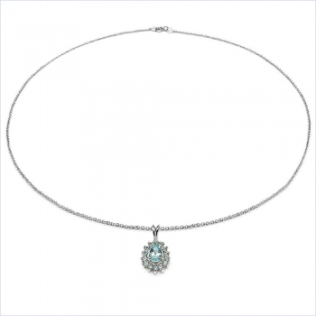 Collier/Kette Anhänger m.15 Blautopas-925Silber-Rhodin.-1,70 Karat