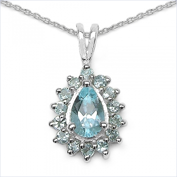 Collier/Kette Anhänger m.15 Blautopas-925Silber-Rhodin.-1,70 Karat