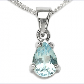 Collier/Kette mit Tropfen-Anhänger Blautopas 925 Silber-0,85 Karat