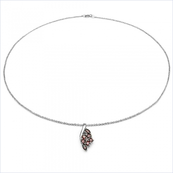 Collier/Kette m.Granat Blumen-Anhänger-925Silber Rhod.-1,25 Karat