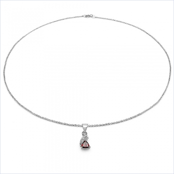 Collier/ Halskette mit 3 Diamanten/Granat-Anhänger-Silber Rh.