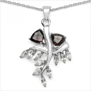 Designer-Kette m.Granat u.Weiß-Topas-Anhänger-Silber-2,80 Karat