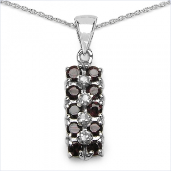 Collier/Kette mit Diamant/Granat-Anhänger 925 Silber Rh.-0,84 Karat