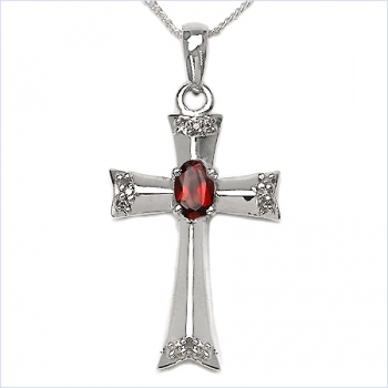 Collier/ Halskette mit Kreuz-Anhänger Diamanten/Granat-0,71 Karat