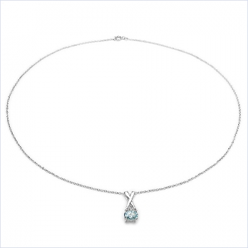 Collier/Kette mit Diamant/BlauTopas-Anhänger 925 Silber 0,66 Karat