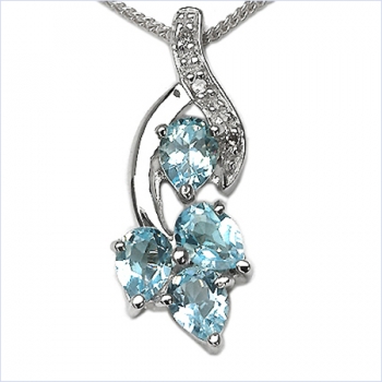 Collier/Kette mit Diamant/Blau-Topas-Anhänger 925 Silb.1,42 Karat