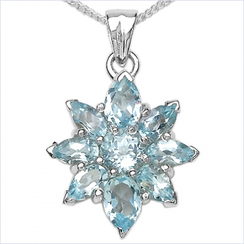 Collier/Halskette m.Blautopas-Anhänger-3,00 Karat-Silber Rh.