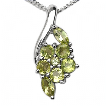 Collier/Kette mit Peridot-Blumen-Anhänger-925Silber Rhodiniert