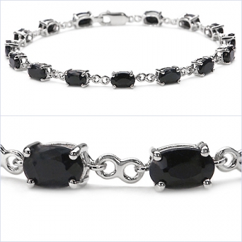 Schwarzes Saphir Armband in 925 Silber Rhodiniert 9,75 Karat