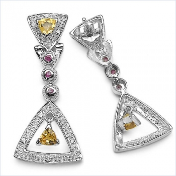 Edle Citrin-Rubin-Zirkonia-Ohrringe 925 Silber-Rhodiniert 1,42 Karat