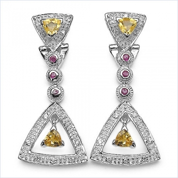 Edle Citrin-Rubin-Zirkonia-Ohrringe 925 Silber-Rhodiniert 1,42 Karat