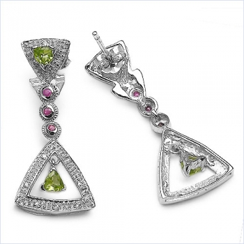 Edle Peridot-Rubin-Zirkonia-Ohrringe 925 Silber-Rhodiniert 1,42 Karat