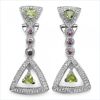 Edle Peridot-Rubin-Zirkonia-Ohrringe 925 Silber-Rhodiniert 1,42 Karat