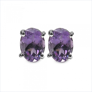 Ohrstecker Ovaler Amethyst Silber-Rhodin. 1,70 Karat