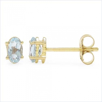 Ohrringe/Ohrstecker echter Blautopas/Ovalschliff -Gelbgold 10 Karat